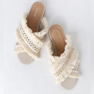 Kaanas Ivory Boho Leather + Woven Embellished Sandals